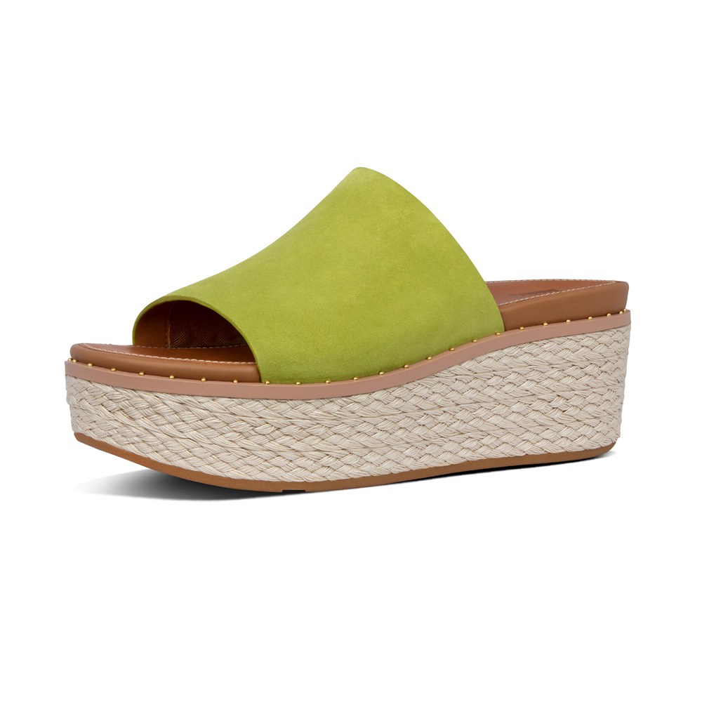 Fitflop Womens Wedge - Eloise Espadrille Suede Slides - Green - 984-FROPGV